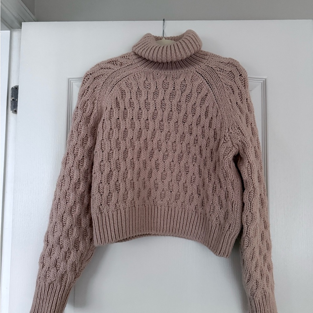 Cozy Cable Knit Turtleneck Sweater - Tan